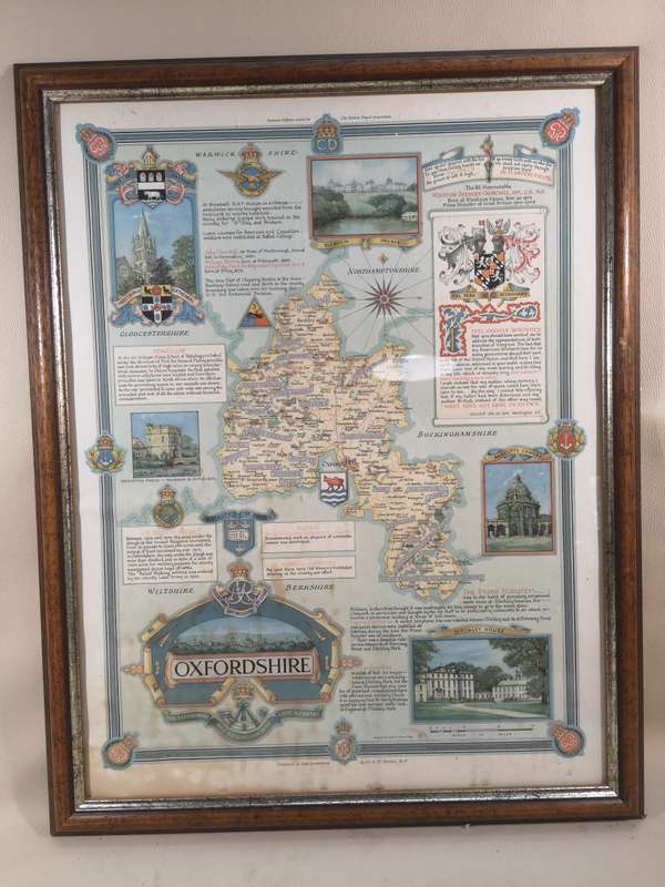Vintage Old Map of Oxfordshire by Ernest Clegg, 1947