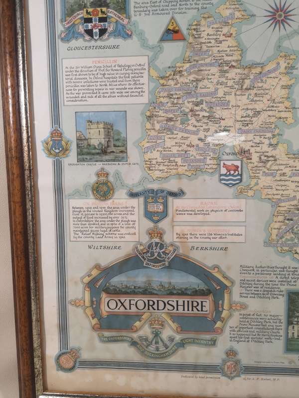 Vintage Old Map of Oxfordshire by Ernest Clegg, 1947