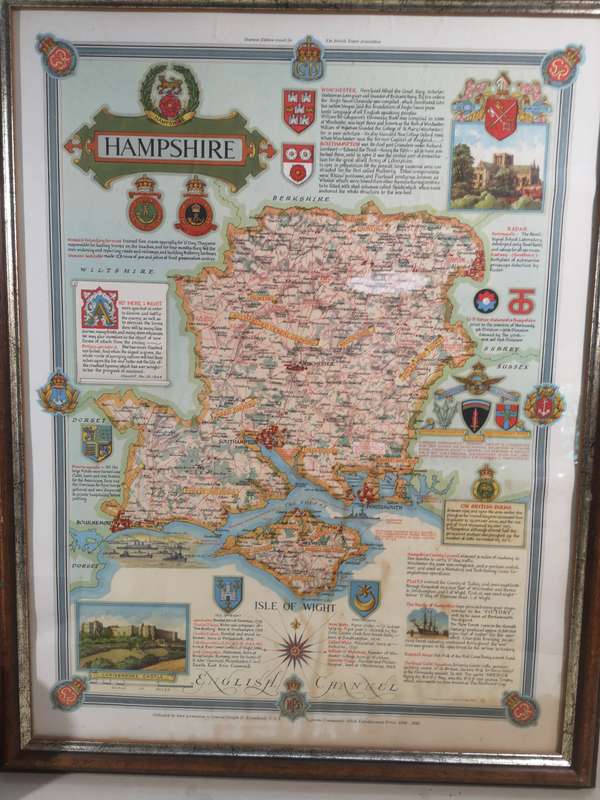 Vintage Old Map of Hampshire by Ernest Clegg, 1947