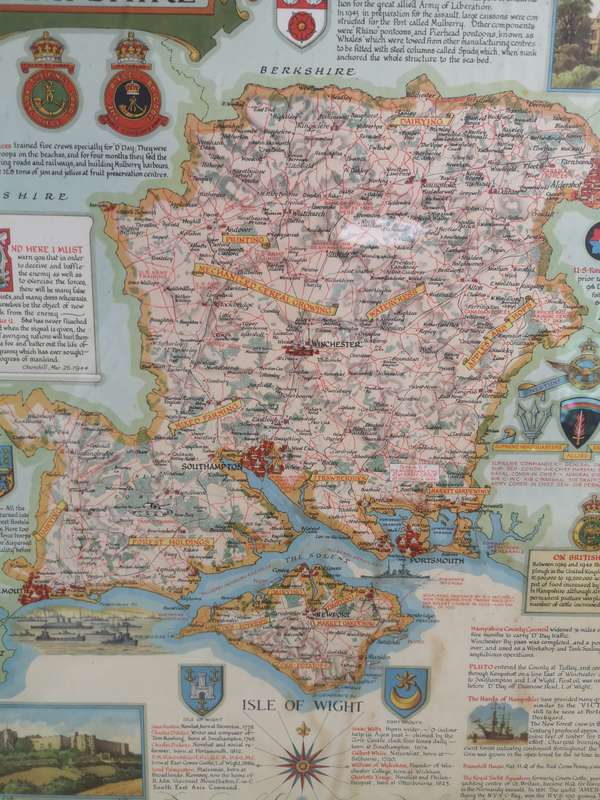 Vintage Old Map of Hampshire by Ernest Clegg, 1947