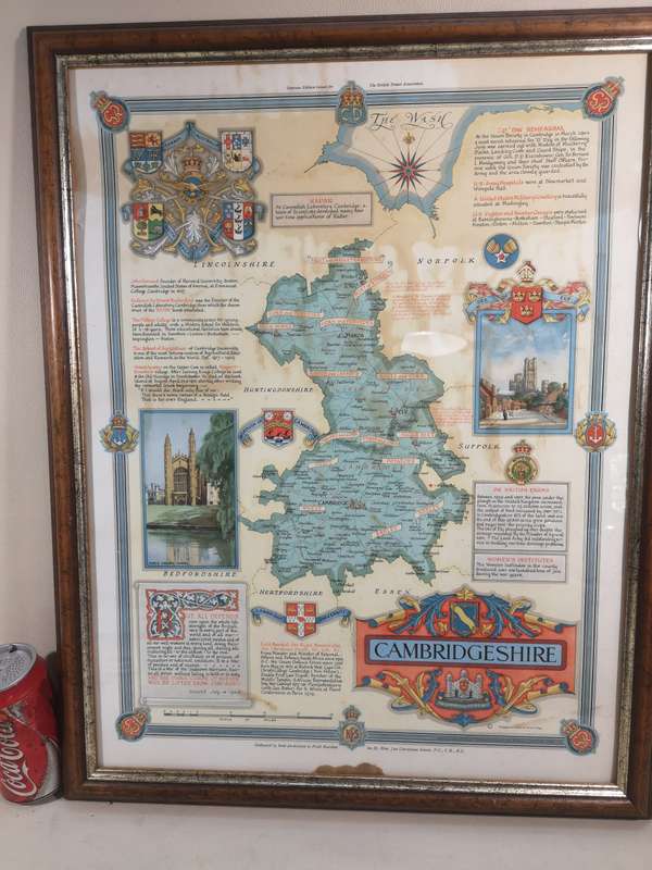 Vintage Old Map of Cambridgeshire by Ernest Clegg, 1947