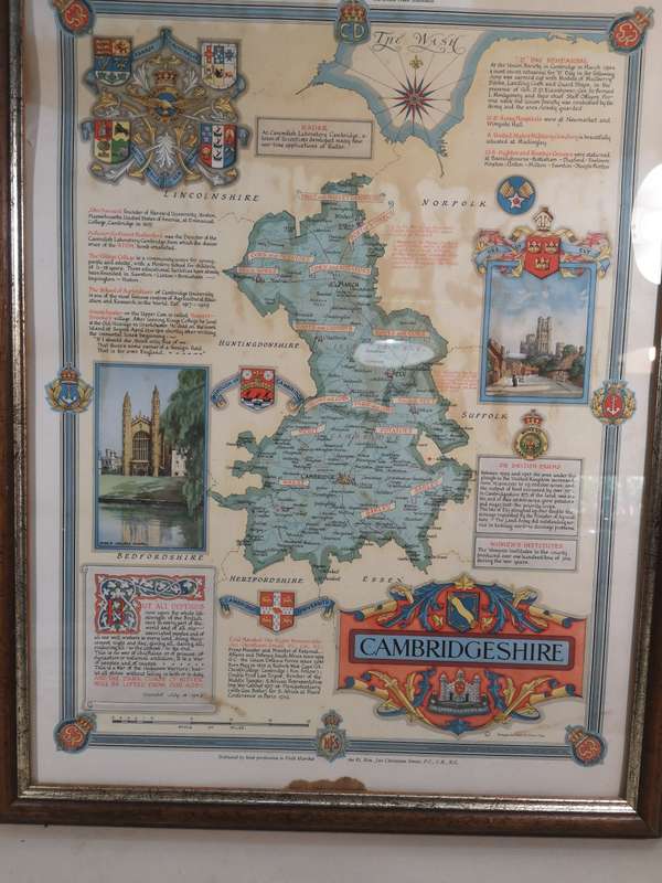 Vintage Old Map of Cambridgeshire by Ernest Clegg, 1947