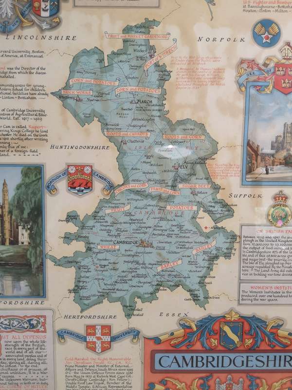 Vintage Old Map of Cambridgeshire by Ernest Clegg, 1947