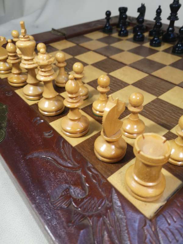 Stunning Vintage Folding Wooden Chess Set with Drawers 460 x 460mm