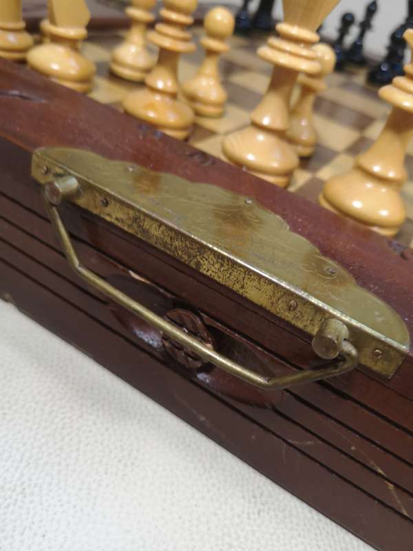 Stunning Vintage Folding Wooden Chess Set with Drawers 460 x 460mm