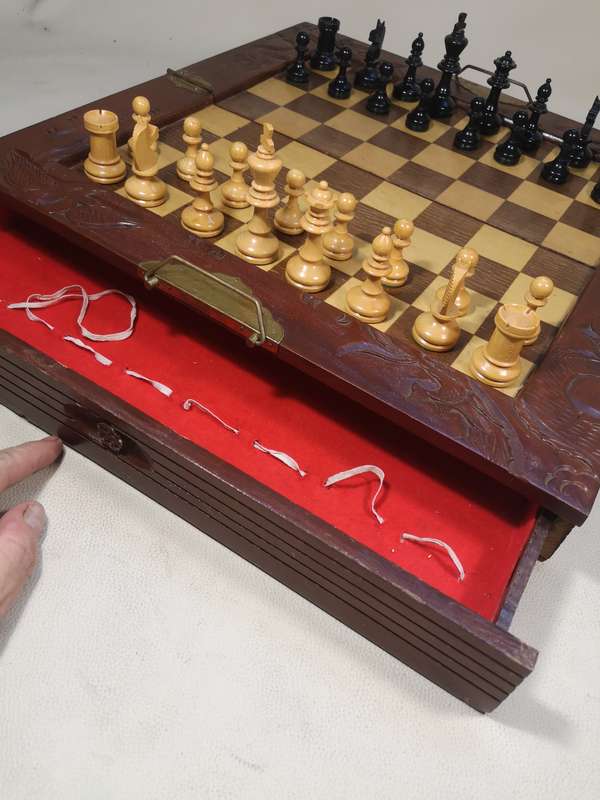 Stunning Vintage Folding Wooden Chess Set with Drawers 460 x 460mm