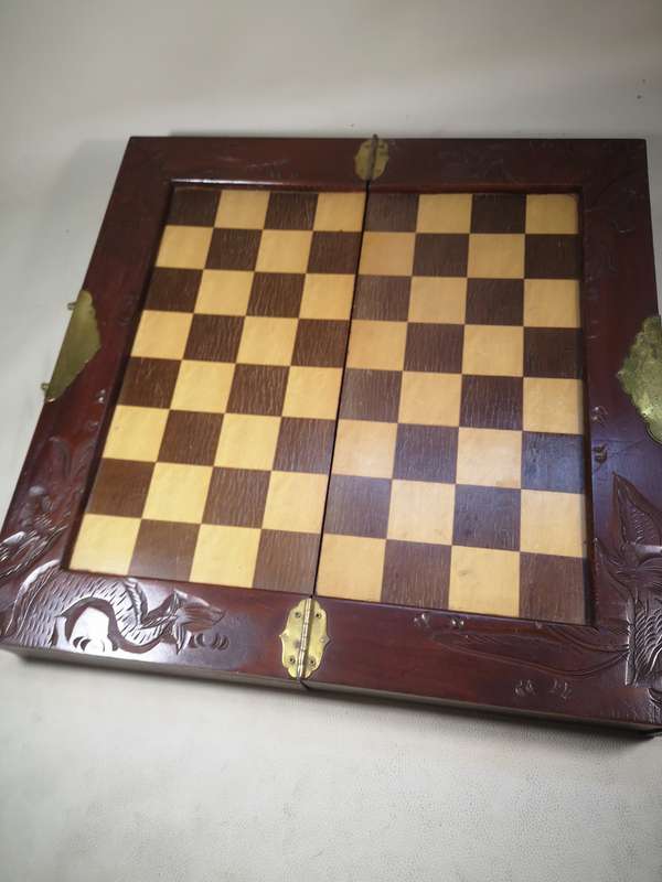 Stunning Vintage Folding Wooden Chess Set with Drawers 460 x 460mm