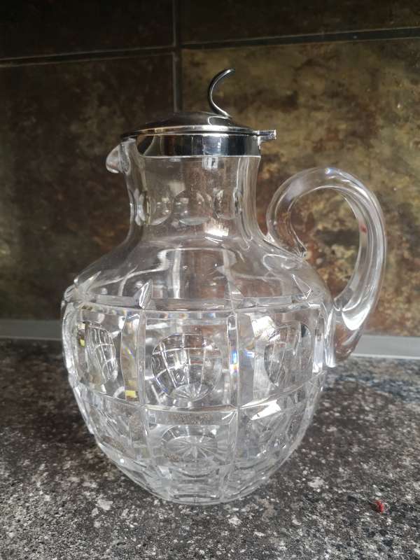 Vintage Crystal & Silver Mounted Jug - Marked Hoje 925/lion/75g