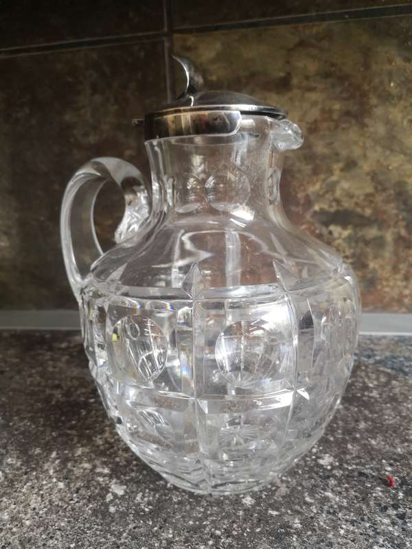 Vintage Crystal & Silver Mounted Jug - Marked Hoje 925/lion/75g