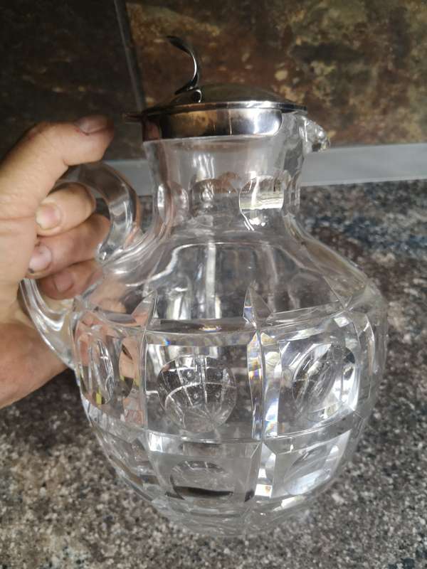 Vintage Crystal & Silver Mounted Jug - Marked Hoje 925/lion/75g