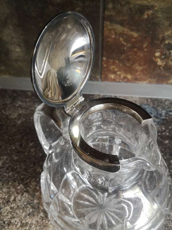 Vintage Crystal & Silver Mounted Jug - Marked Hoje 925/lion/75g