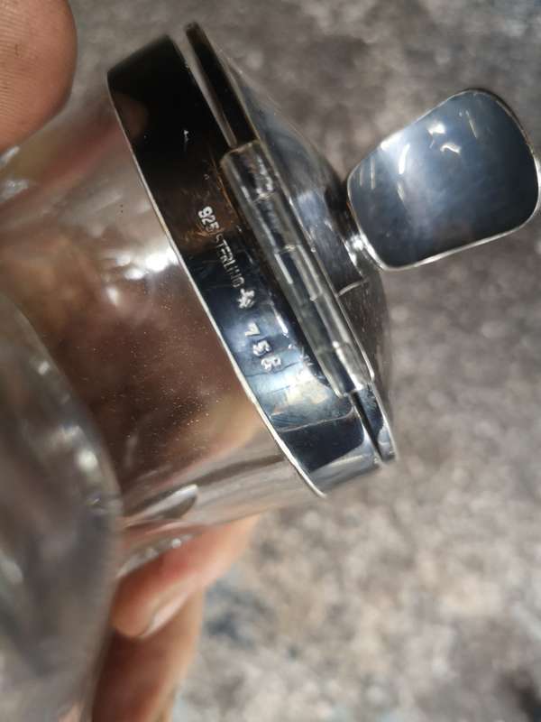 Vintage Crystal & Silver Mounted Jug - Marked Hoje 925/lion/75g