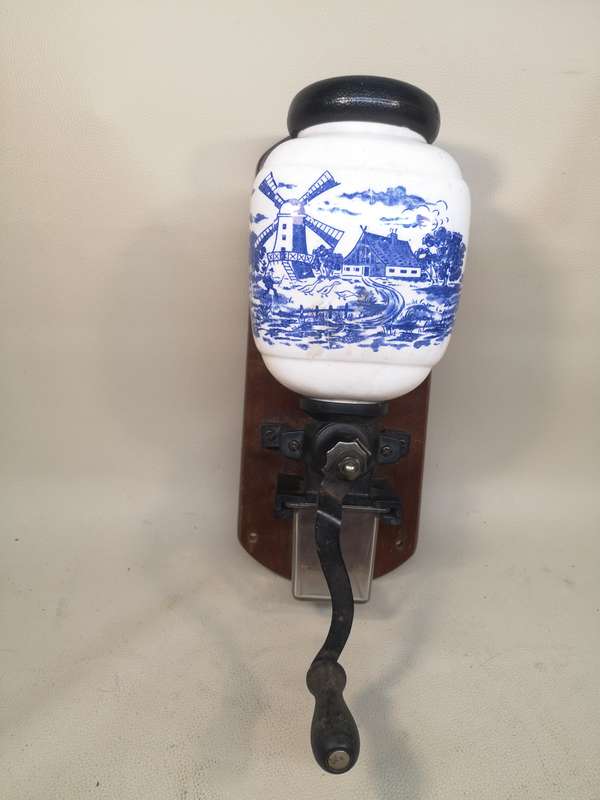 Vintage Wall Mount Dutch Coffee Bean Grinder, Manual Mill - Complete Working