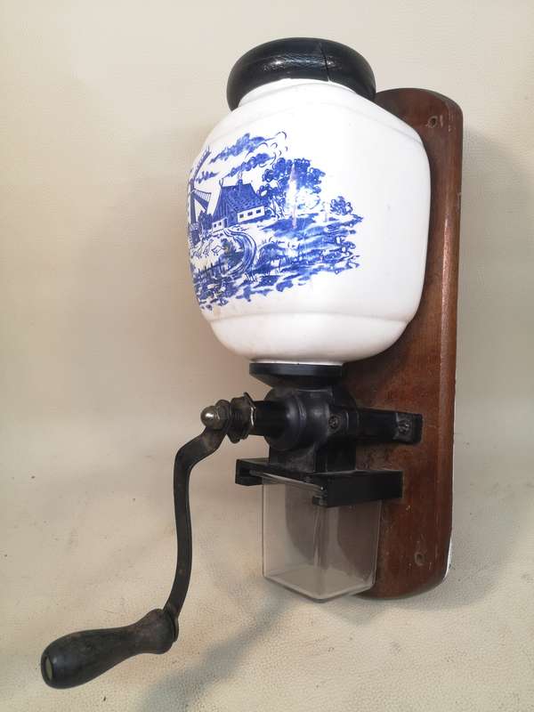 Vintage Wall Mount Dutch Coffee Bean Grinder, Manual Mill - Complete Working