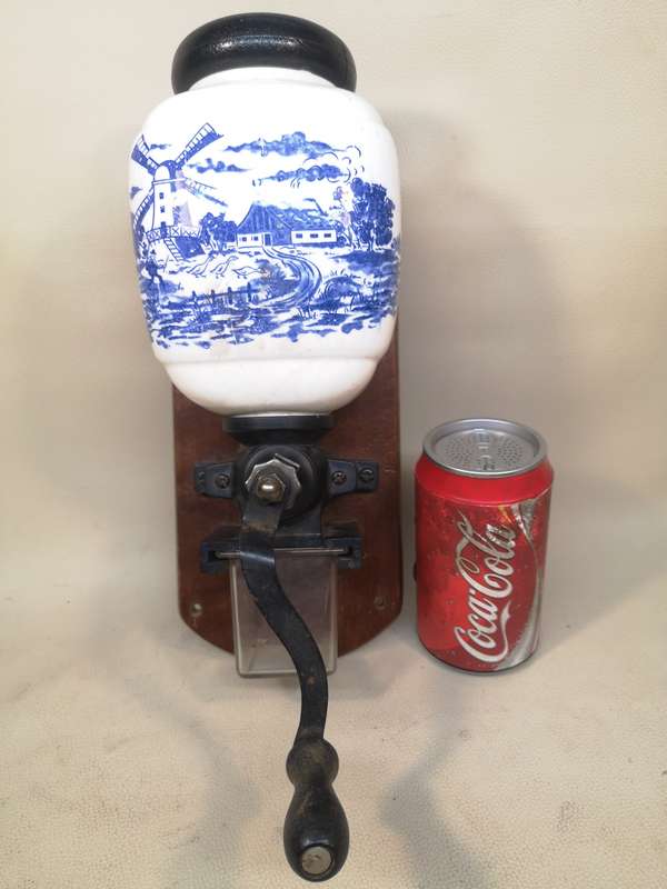 Vintage Wall Mount Dutch Coffee Bean Grinder, Manual Mill - Complete Working