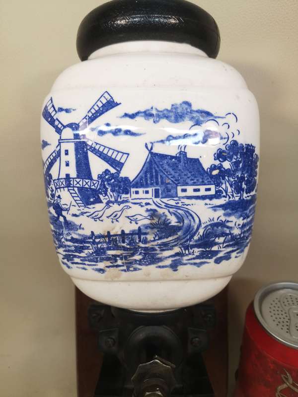Vintage Wall Mount Dutch Coffee Bean Grinder, Manual Mill - Complete Working