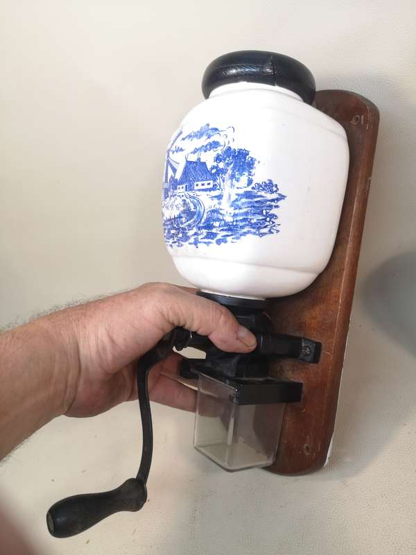 Vintage Wall Mount Dutch Coffee Bean Grinder, Manual Mill - Complete Working