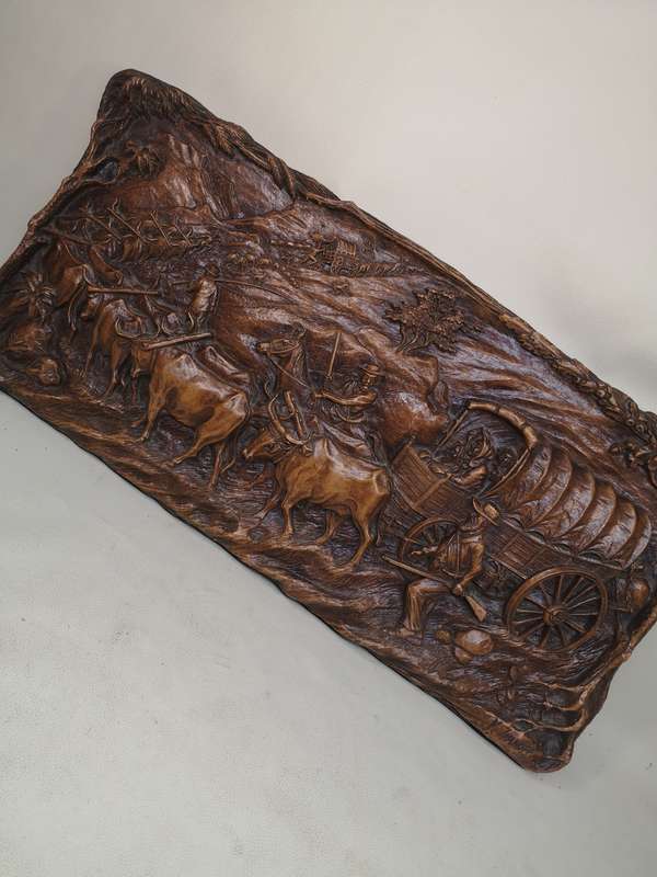 Amazing Vintage Syroco Wood Voortrekker Scene - Signed by Artist V Ivanoff - 64cm/29cm