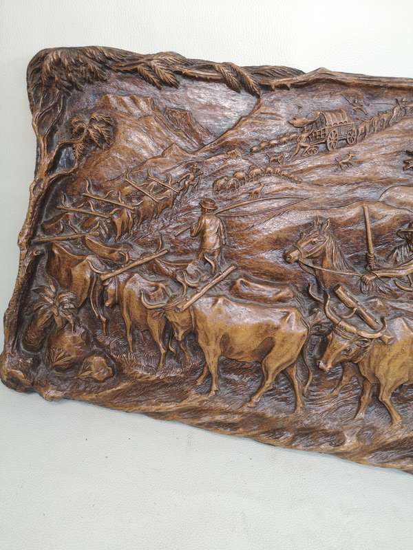 Amazing Vintage Syroco Wood Voortrekker Scene - Signed by Artist V Ivanoff - 64cm/29cm