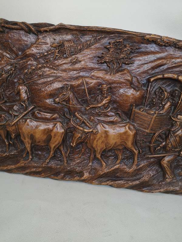 Amazing Vintage Syroco Wood Voortrekker Scene - Signed by Artist V Ivanoff - 64cm/29cm