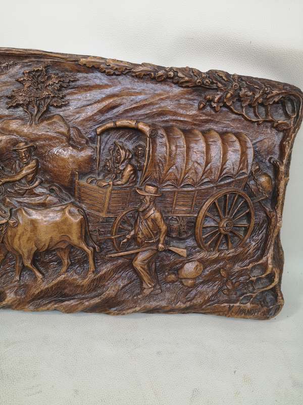 Amazing Vintage Syroco Wood Voortrekker Scene - Signed by Artist V Ivanoff - 64cm/29cm