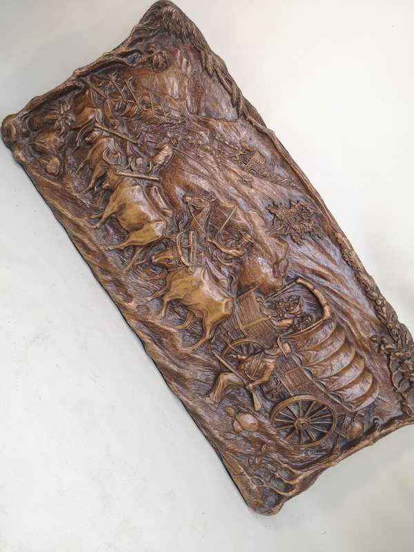 Amazing Vintage Syroco Wood Voortrekker Scene - Signed by Artist V Ivanoff - 64cm/29cm