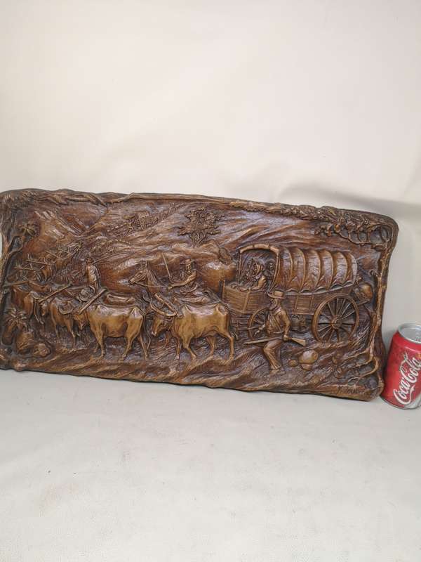 Amazing Vintage Syroco Wood Voortrekker Scene - Signed by Artist V Ivanoff - 64cm/29cm