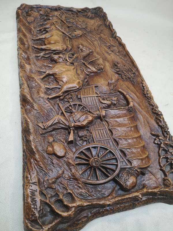 Amazing Vintage Syroco Wood Voortrekker Scene - Signed by Artist V Ivanoff - 64cm/29cm