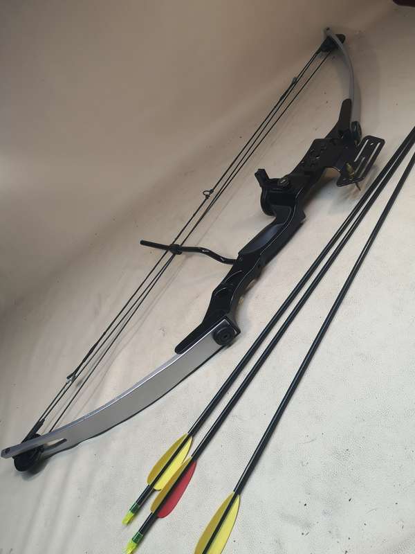 55 LBS 29" Draw Length Archery Hunting Compound Bow - CB55B with a Trophy Ridge Sight & 3 New Arrows