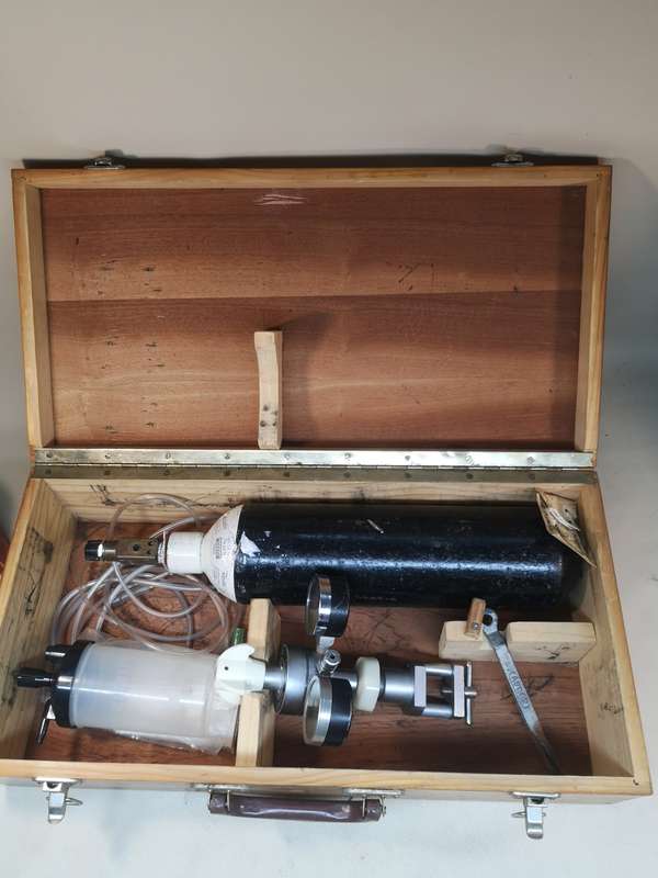 Complete Ambulance Emergency Oxygen Tank Kit in a Wooden Case