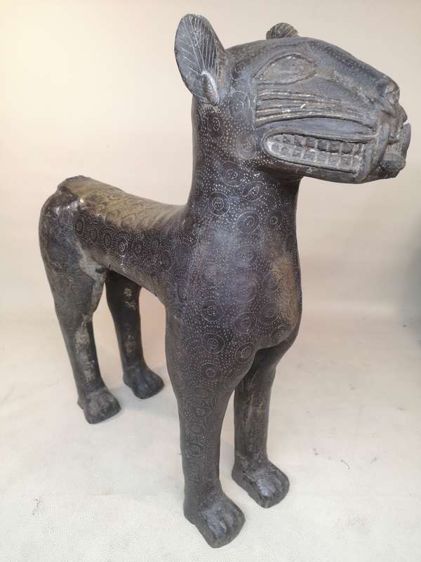 Antique Benin Bronze Leopard Sculpture - 12.5kg