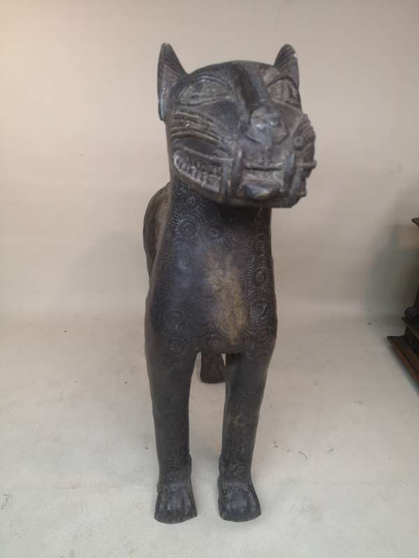 Antique Benin Bronze Leopard Sculpture - 12.5kg