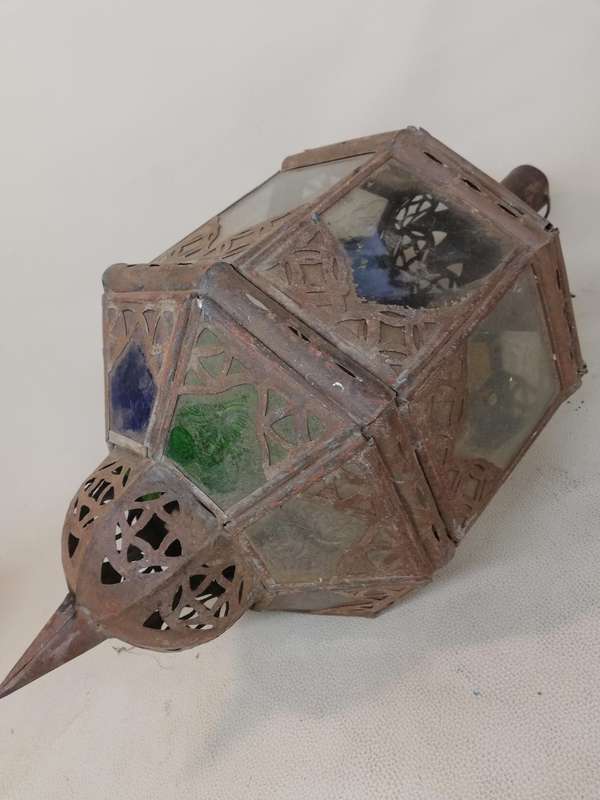 Stunning Large Moroccan Hand Made Metal Hanging Glass Lantern