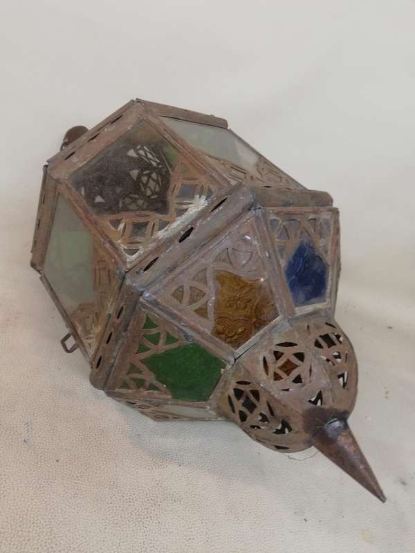 Stunning Large Moroccan Hand Made Metal Hanging Glass Lantern