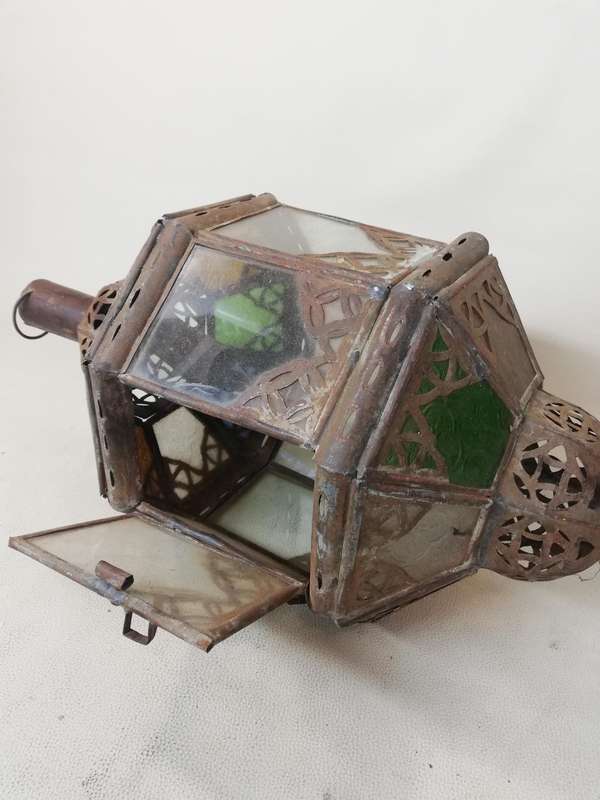 Stunning Large Moroccan Hand Made Metal Hanging Glass Lantern