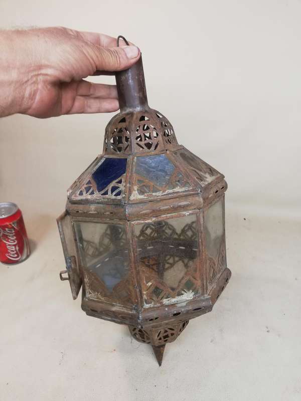 Stunning Large Moroccan Hand Made Metal Hanging Glass Lantern