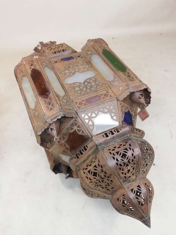 Vintage Moroccan Hanging Lantern Clear and Multicolor Glass Made in Marrakech
