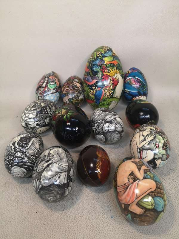 Hand-Painted Indonesian Mahogany Eggs Collection