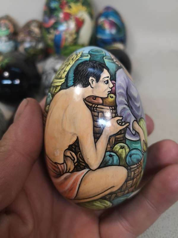 Hand-Painted Indonesian Mahogany Eggs Collection