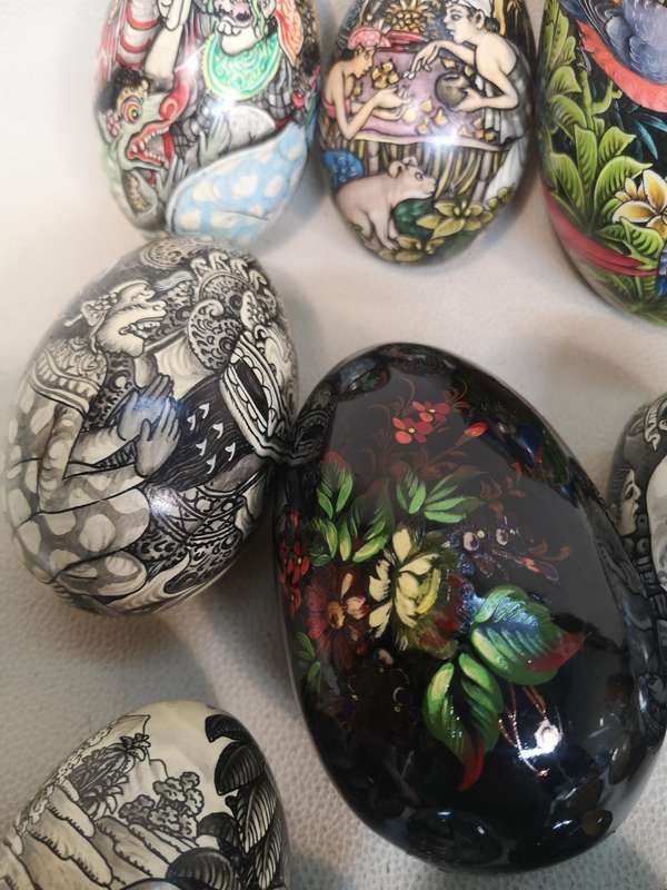 Hand-Painted Indonesian Mahogany Eggs Collection