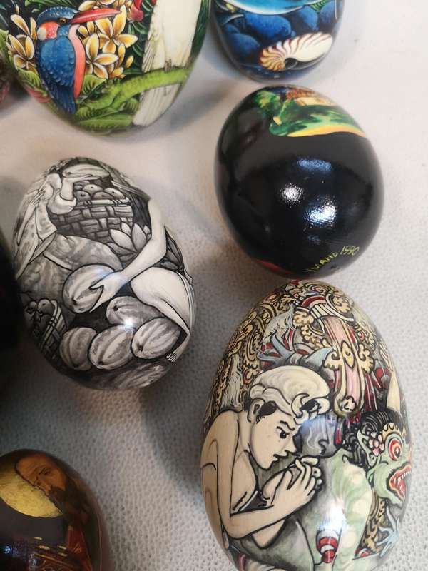 Hand-Painted Indonesian Mahogany Eggs Collection