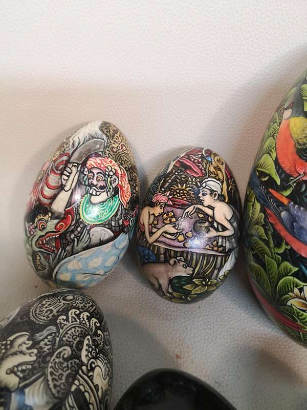 Hand-Painted Indonesian Mahogany Eggs Collection