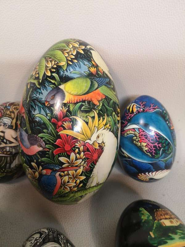 Hand-Painted Indonesian Mahogany Eggs Collection
