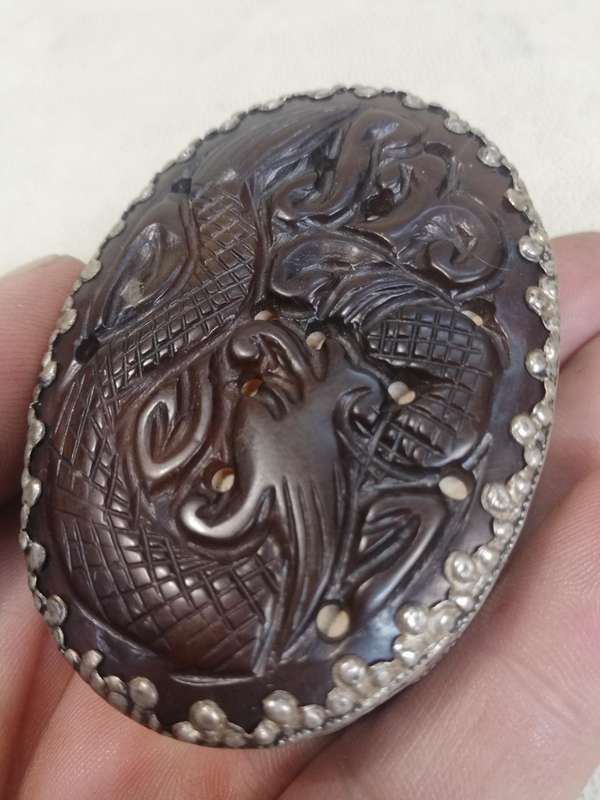 Vintage 1850s-1920s Intaglio Sardonyx Agate Silver Pill Snuff Box