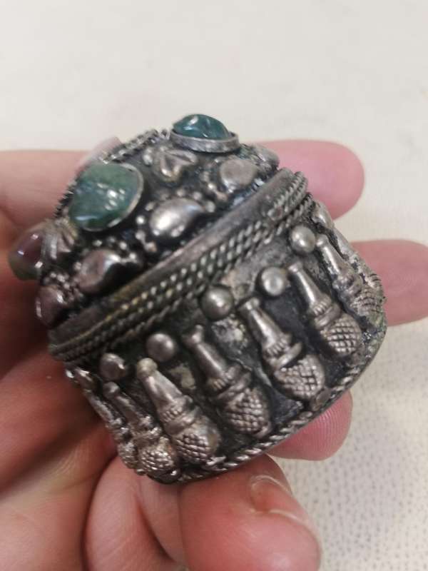 Vintage Silvertone gem studded Trinket Box Velvet lined