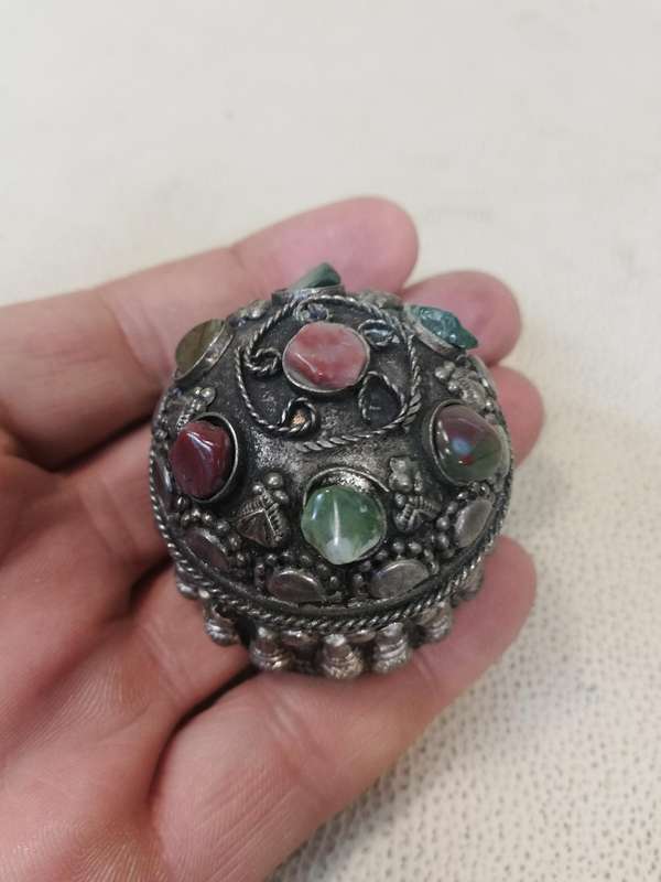 Vintage Silvertone gem studded Trinket Box Velvet lined