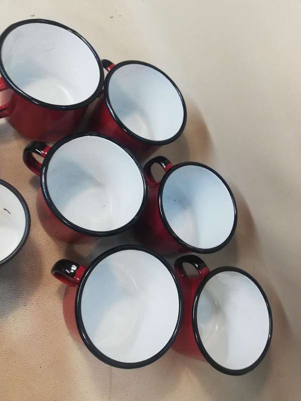 Absolutely Stunning Giant Vintage  12 pce Red Enamel Tea Set all Marked Made in Poland