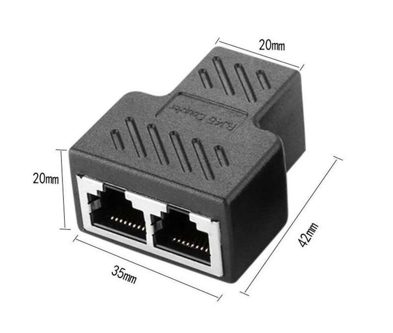 RJ45 Network Cable Splitter Adapter 1 Male to 2 Male - Pack of 2