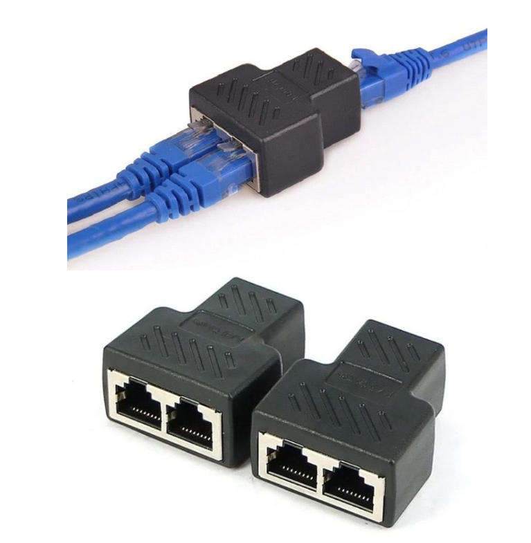 RJ45 Network Cable Splitter Adapter 1 Male to 2 Male - Pack of 2