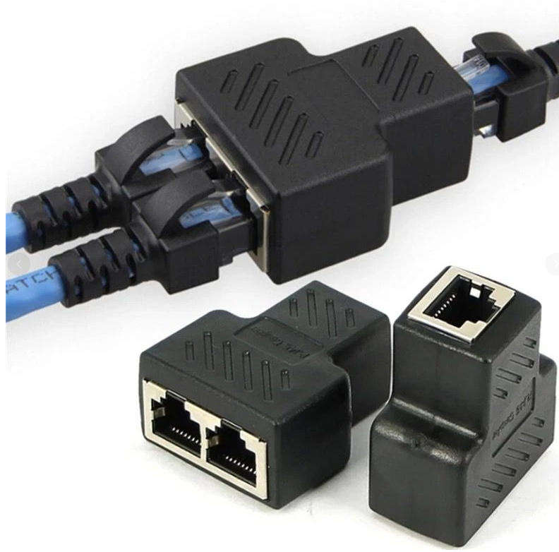 RJ45 Network Cable Splitter Adapter 1 Male to 2 Male - Pack of 2